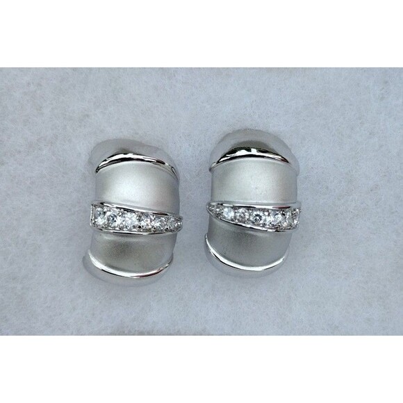 Retro Silver tone Cuff Earrings with Cubic Zirconia Pave Accents - Picture 2 of 3